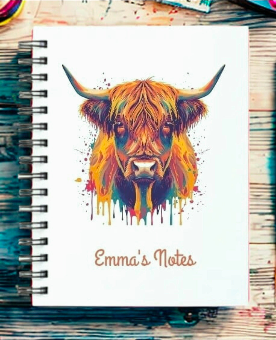 Highland Cow paint drip A5 notebook
