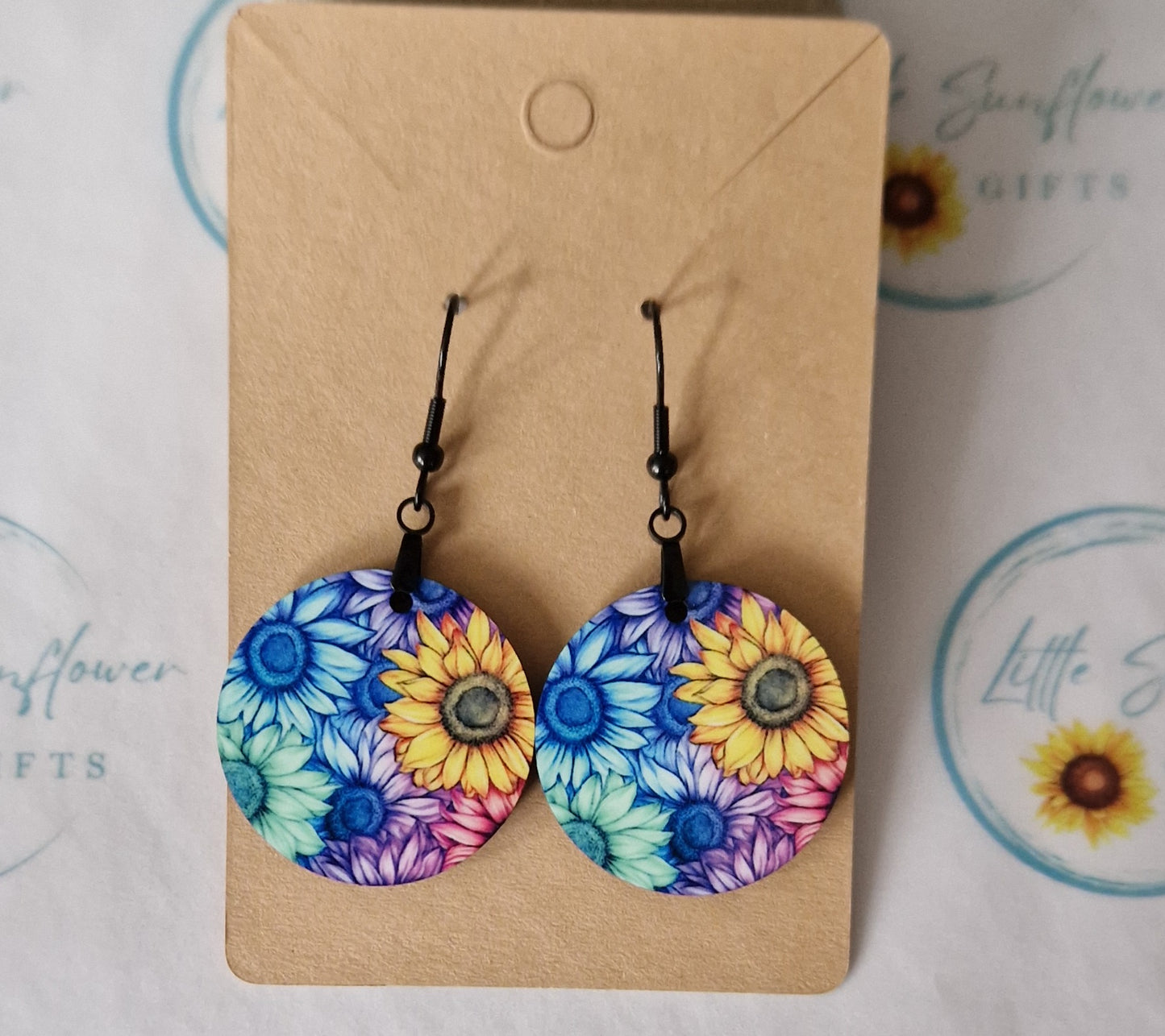 Round Boho sunflower design earrings