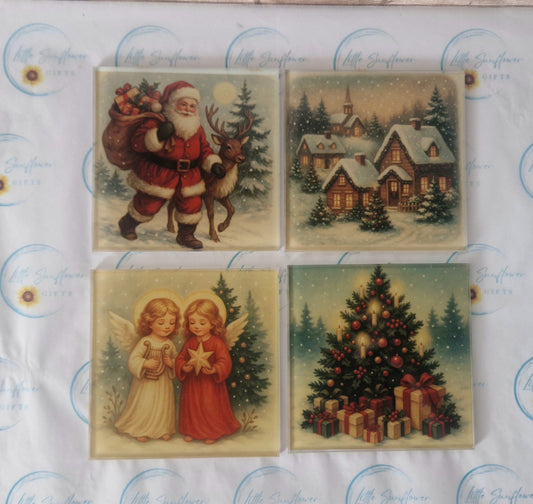Vintage Christmas Glass Coasters