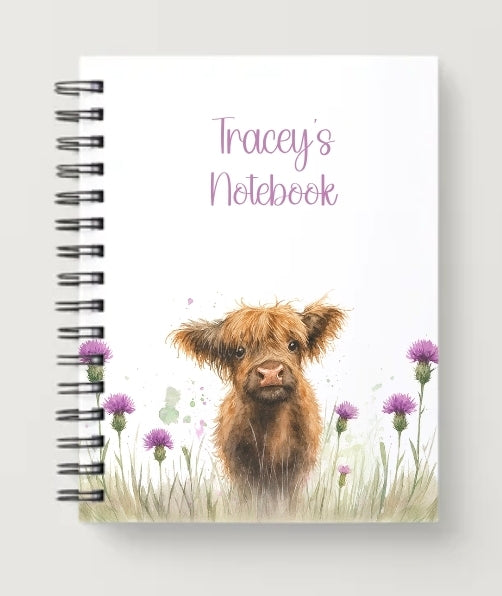 Highland cow and thistle  A5 notebook