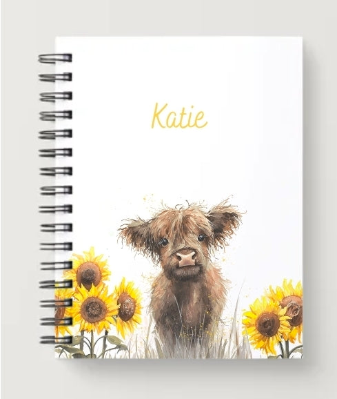 Highland cow and sunflower  A5 notebook