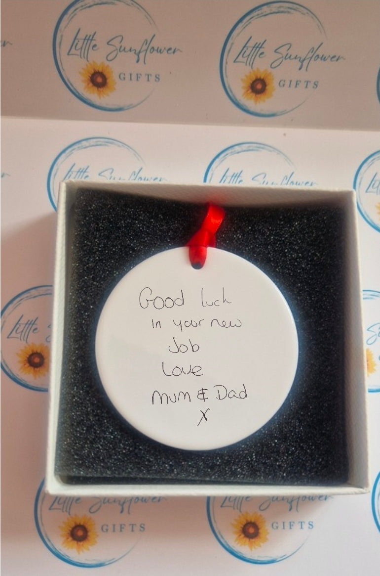 Handwritten ceramic keepsake decoration