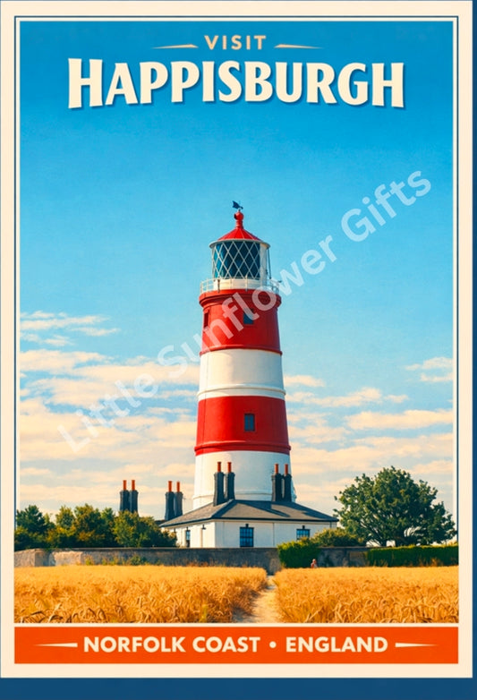 Happisburgh Lighthouse A4 Travel poster or MDF coaster set