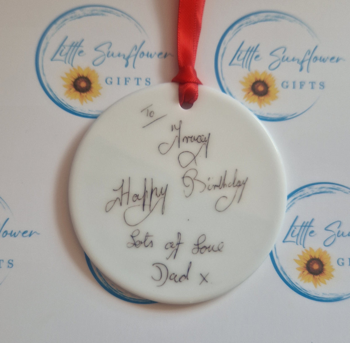 Handwritten ceramic keepsake decoration