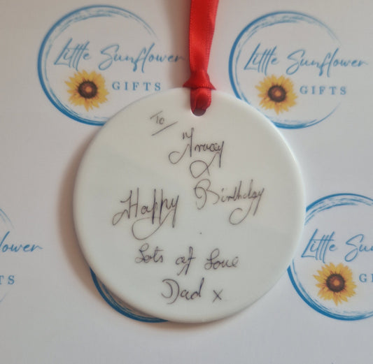 Handwritten ceramic keepsake decoration