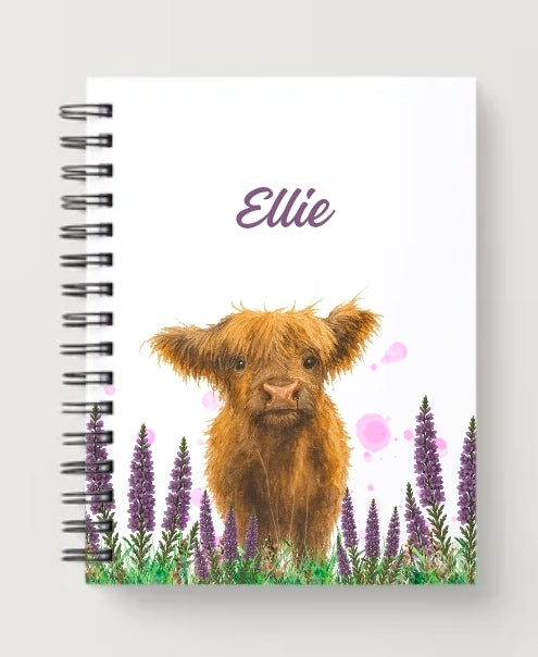 Highland cow and heather A5 notebook