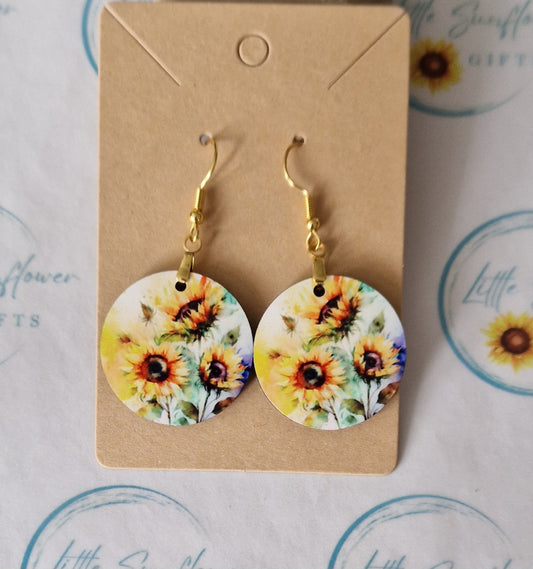 Round sunflower design earrings