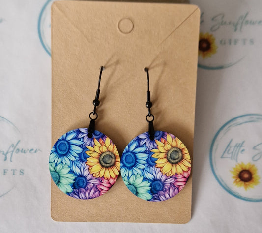 Round Boho sunflower design earrings
